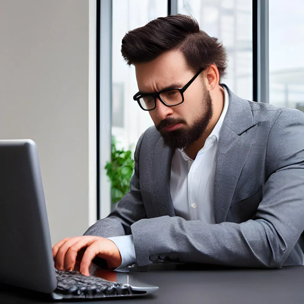 A person angry in front of a computer